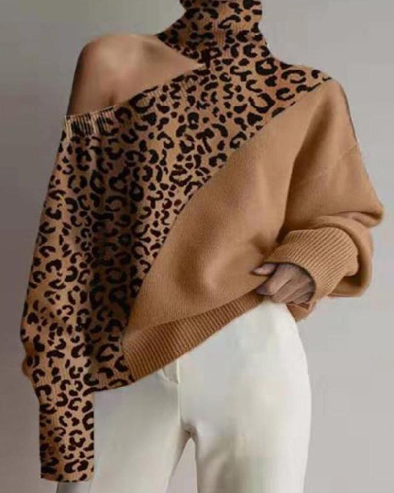 Cutout Ribbed Drop Shoulder Turtleneck Sweater-Pinkami