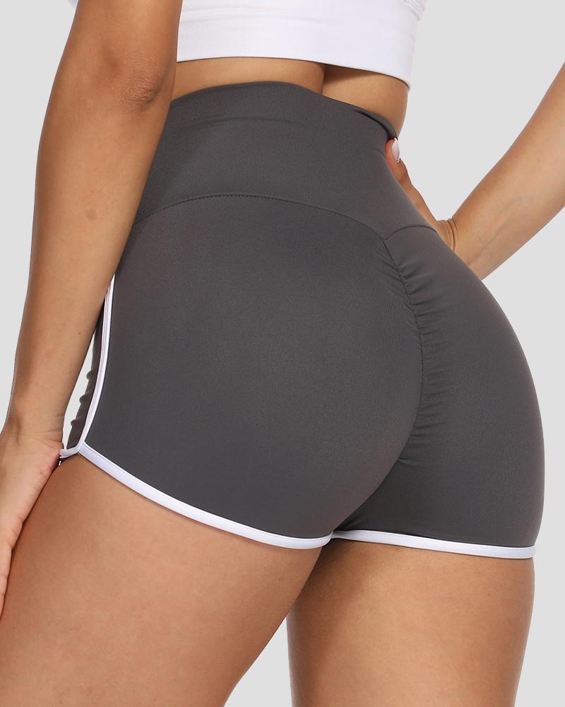 Contrast Binding Scrunch Butt Sports Shorts-Pinkami