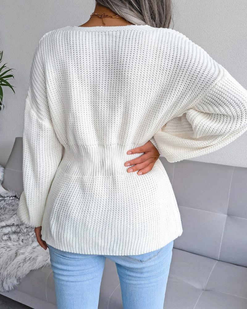 Peplum Ruffle Trim Rib-Knit Sweater-Pinkami