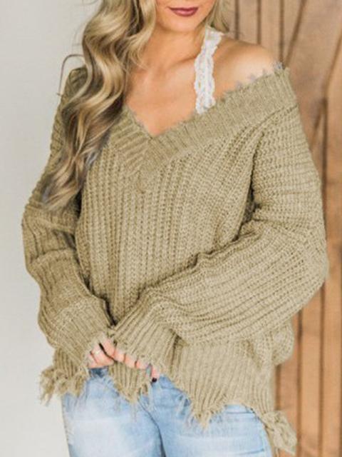 Solid Color V-neck Knitted Short Sweater-Pinkami