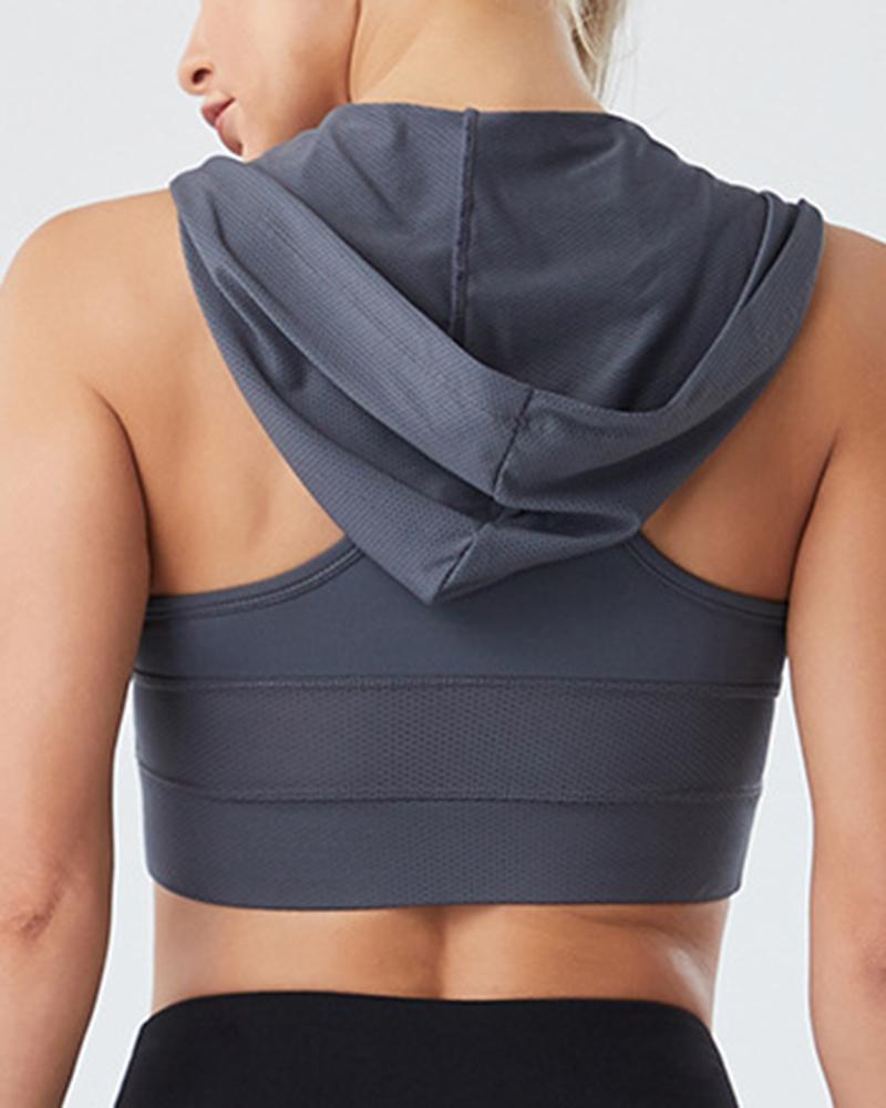 Solid Breathable Sports Hooded Bra-Pinkami