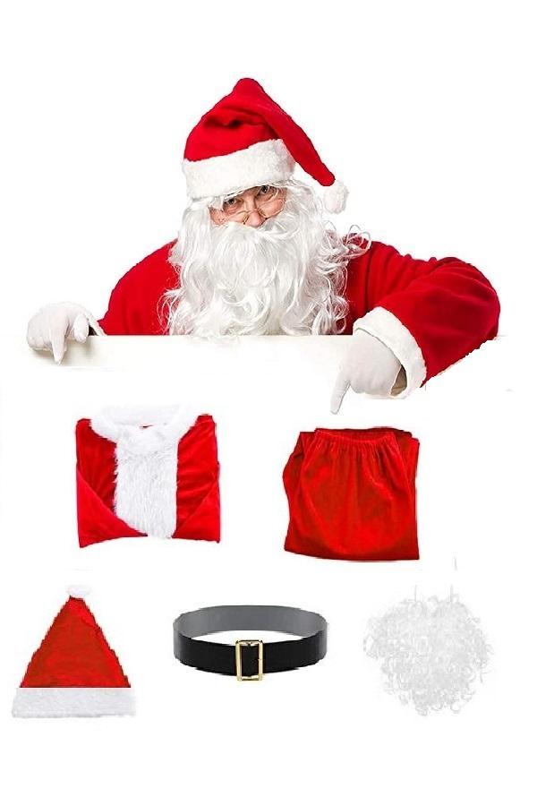 Christmas Santa Claus Costume High-quality Santa Suit 5pcs Set-Pinkami