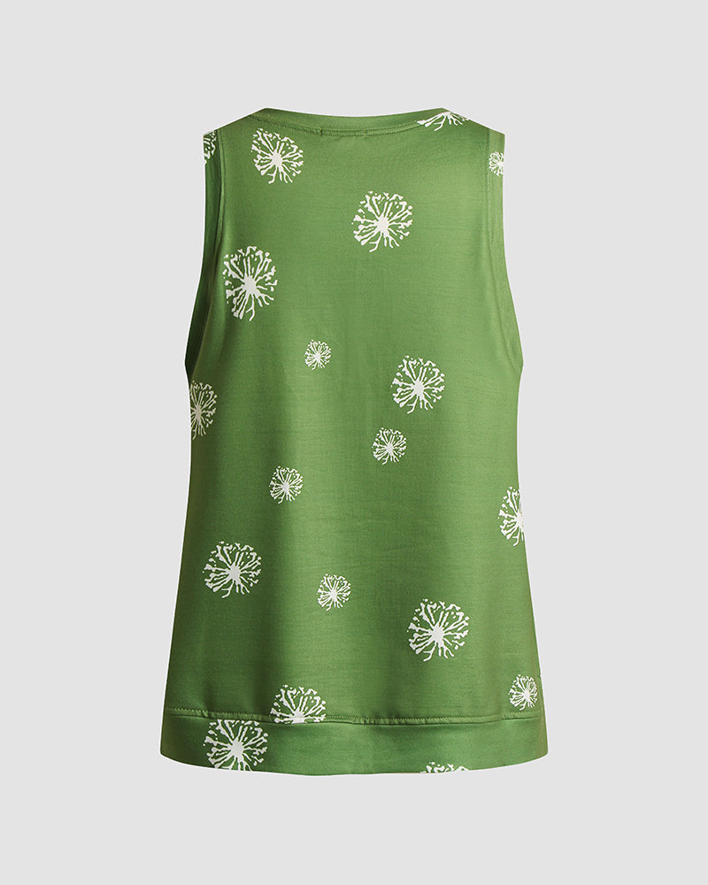 Dandelion Print Split Side Tank Top-Pinkami