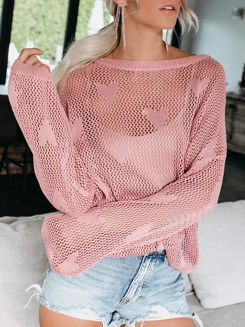 Heart Hollow Out Loose Sweater-Pinkami