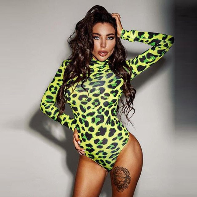 Leopard Skin Print Long Sleeve Bodysuit