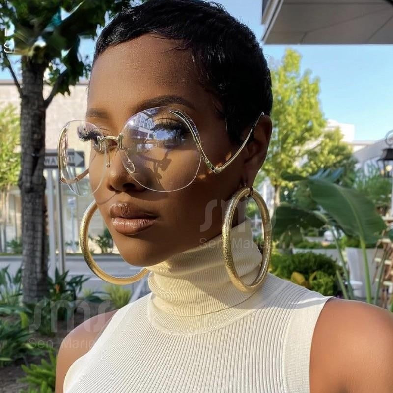 Oversized Rimless Pilot Round Sunglasses