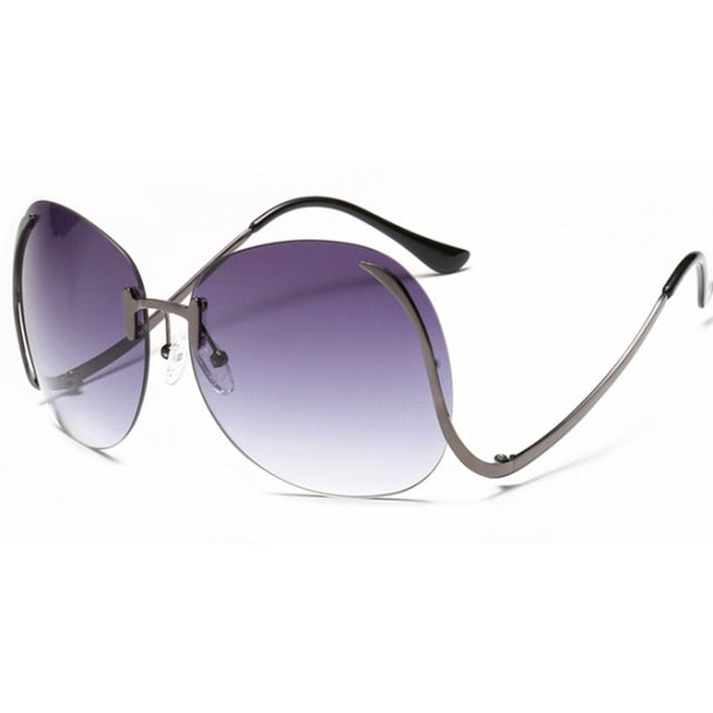 Oversized Rimless Pilot Round Sunglasses