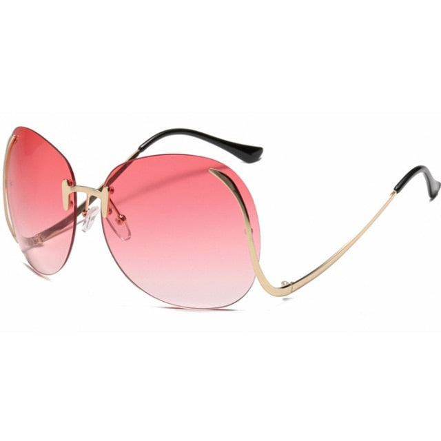 Oversized Rimless Pilot Round Sunglasses