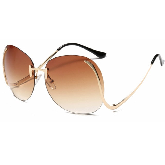 Oversized Rimless Pilot Round Sunglasses