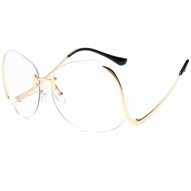 Oversized Rimless Pilot Round Sunglasses