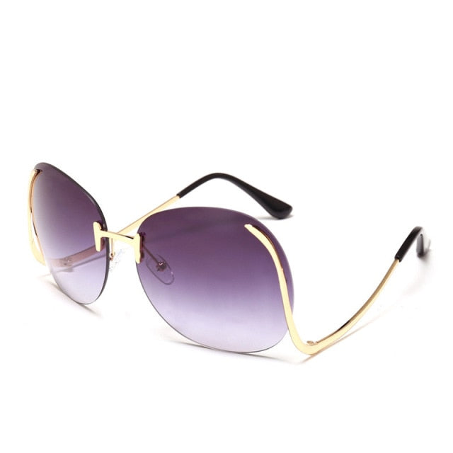 Oversized Rimless Pilot Round Sunglasses