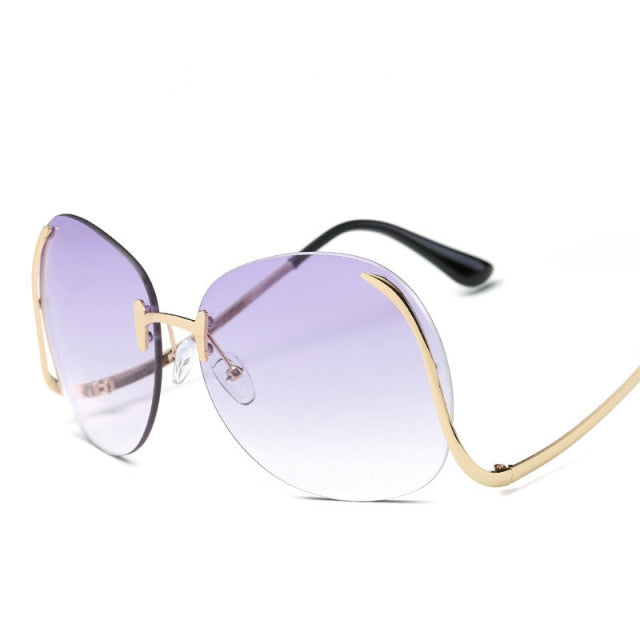 Oversized Rimless Pilot Round Sunglasses