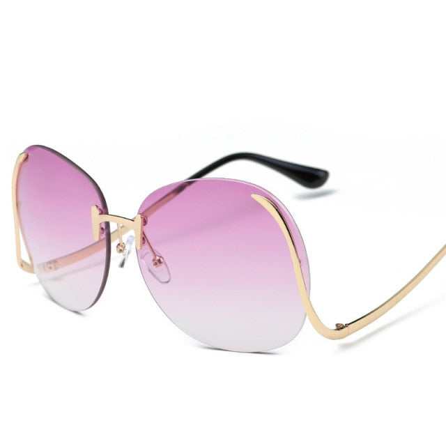 Oversized Rimless Pilot Round Sunglasses