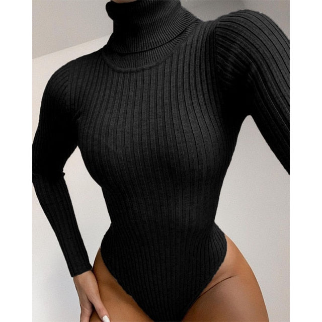 Ribbed Roll Neck Long Sleeve Bodysuit