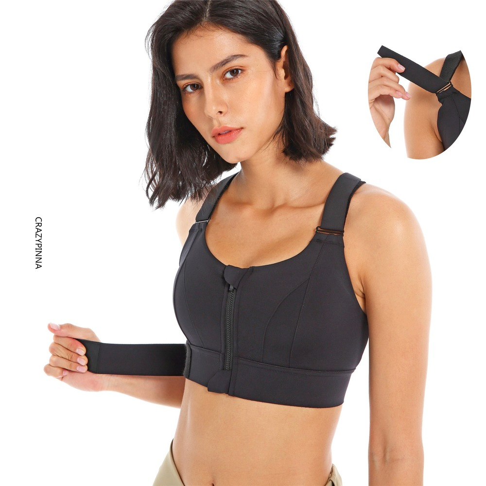 30Velcro Adjustable Sports Bra Plus Size Zipper Vest Fitness High Strength Shockproof Underwear
