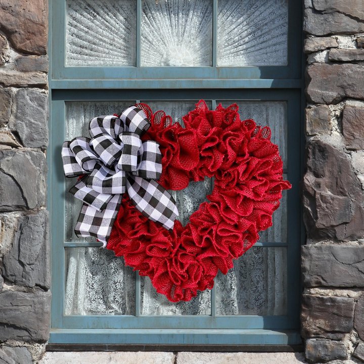 ✨HOT SALE ✨Heart Wreath, Love Wreath, Buffalo Plaid Bow