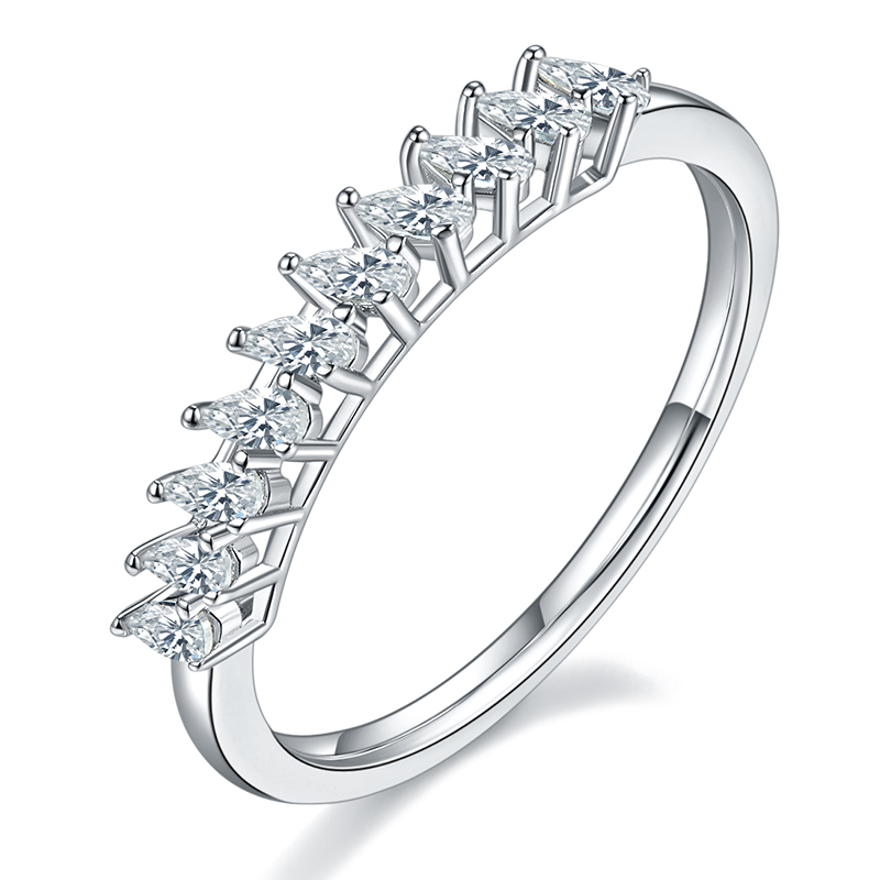 Pear Cut Onedia® Moissanite Prong Set Band Ring in 925 Silver