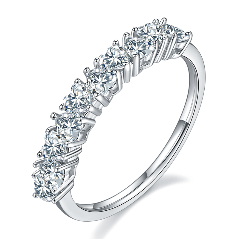 Heart Cut Onedia® Moissanite Prong Set Eternity Band in Sterling Silver