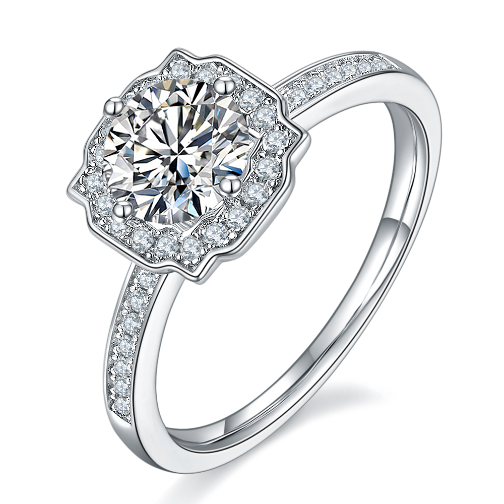 Hathaway-1.0ct DEF Round Moissanite Engagement with Side Accents Ring