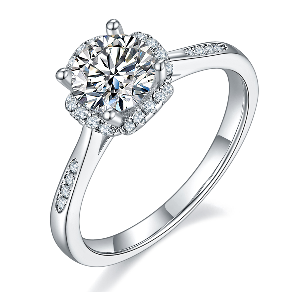 Young-1.0ct DEF Round Moissanite Engagement with Side Accents Ring