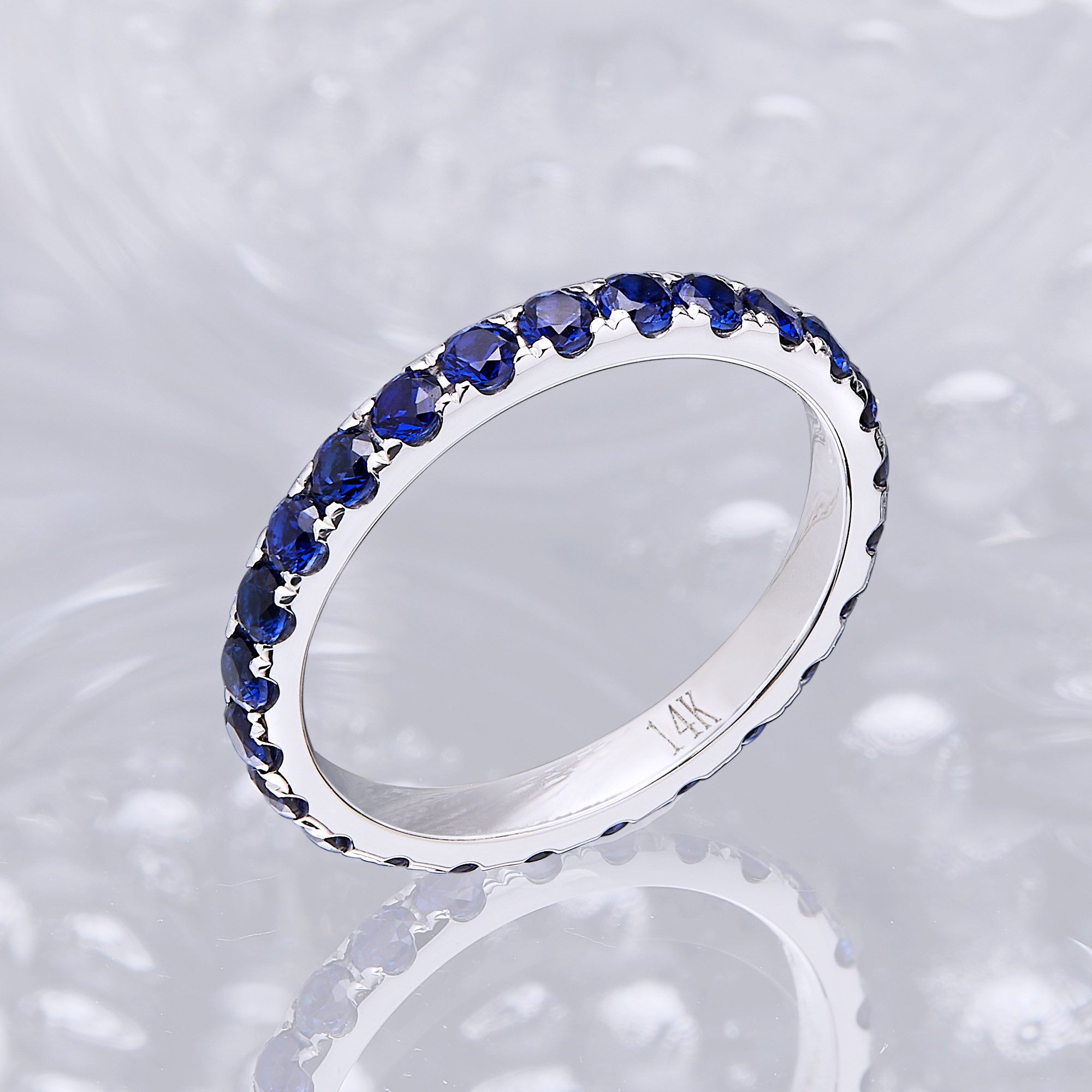 Exquisite Onedia®2mm Lab Grwon Sapphire 14K Gold Eternity Band Wedding Ring 