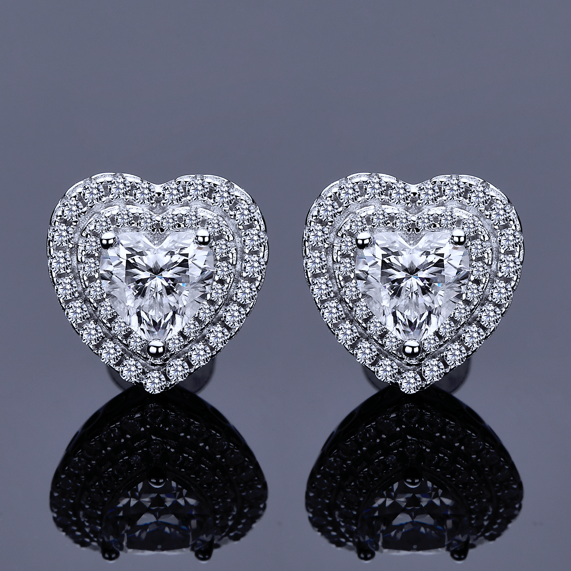Double Halo Design Onedia® Classic Heart Shape Moissanite Jewelry Set in Silver