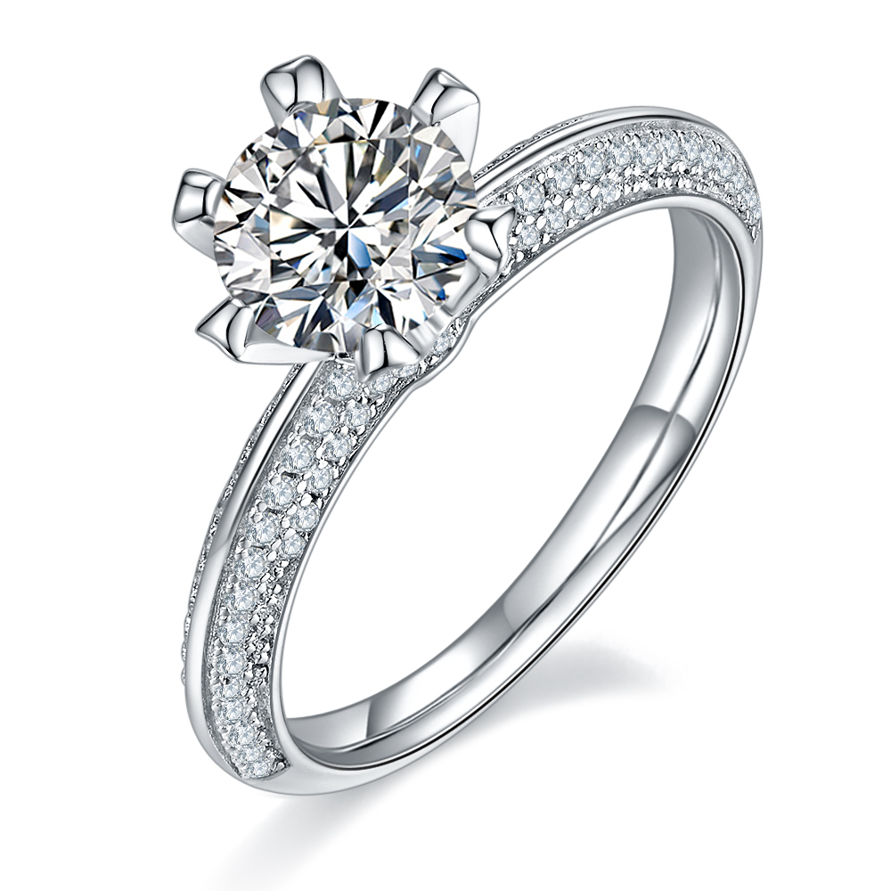 Planet-1.0ct DEF Round Moissanite Halo Engagement with Side Accents Ring