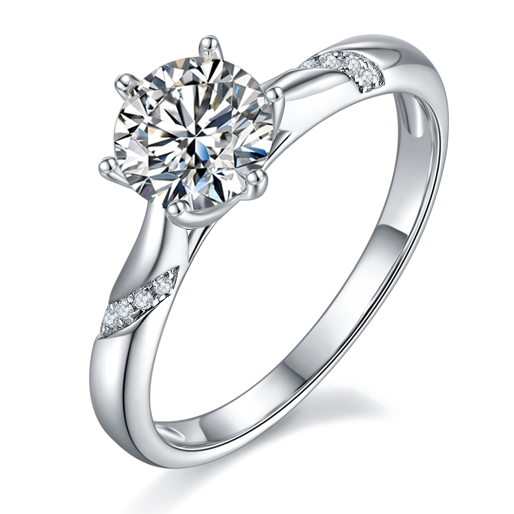 Crystal-1.0ct DEF Round Moissanite with Side Accents Ring