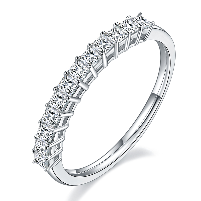Princess Cut Onedia® Moissanite Half Eternity Wedding Band in Sterling Silver