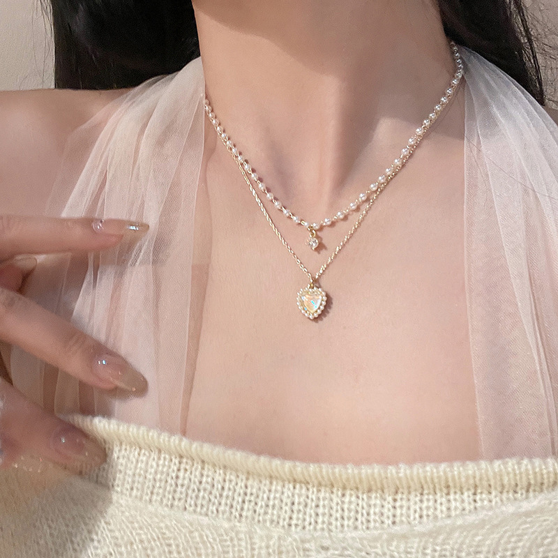 Pearl Heart Double Layer Necklace