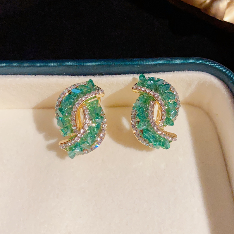 Trendy Green Crystal Earrings
