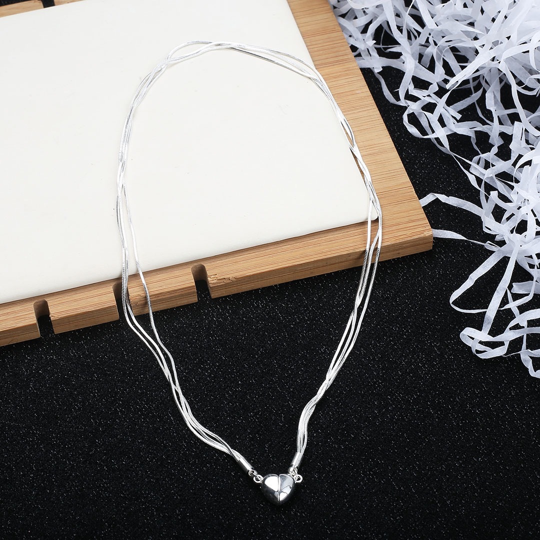 925 Silver Shiny Heart Magnetic Necklace