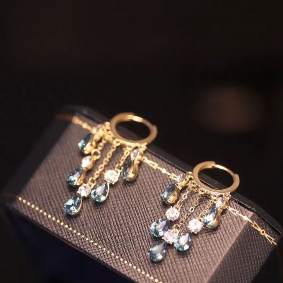 Sapphire Crystal Drop Tassel Earrings