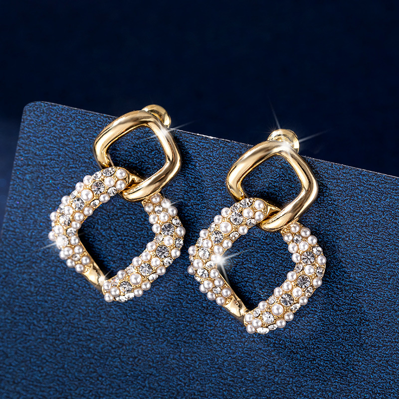 Pearl Geometric Diamond Earrings