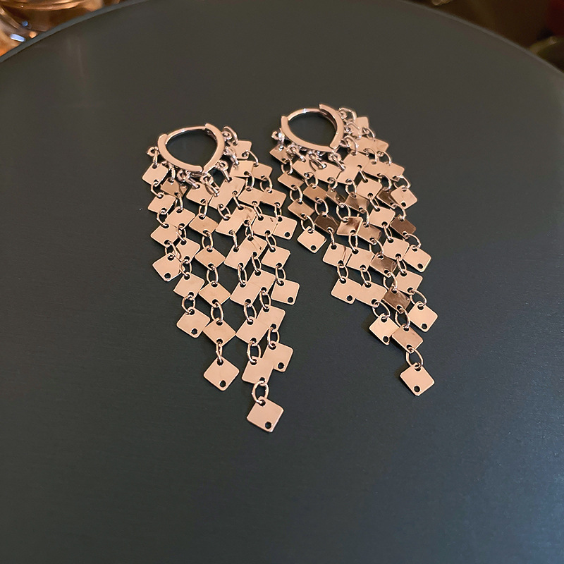 Trendy Square Sequin Tassel Earrings