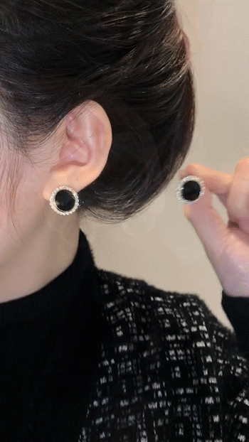 Zircon Black Round Stud Earrings