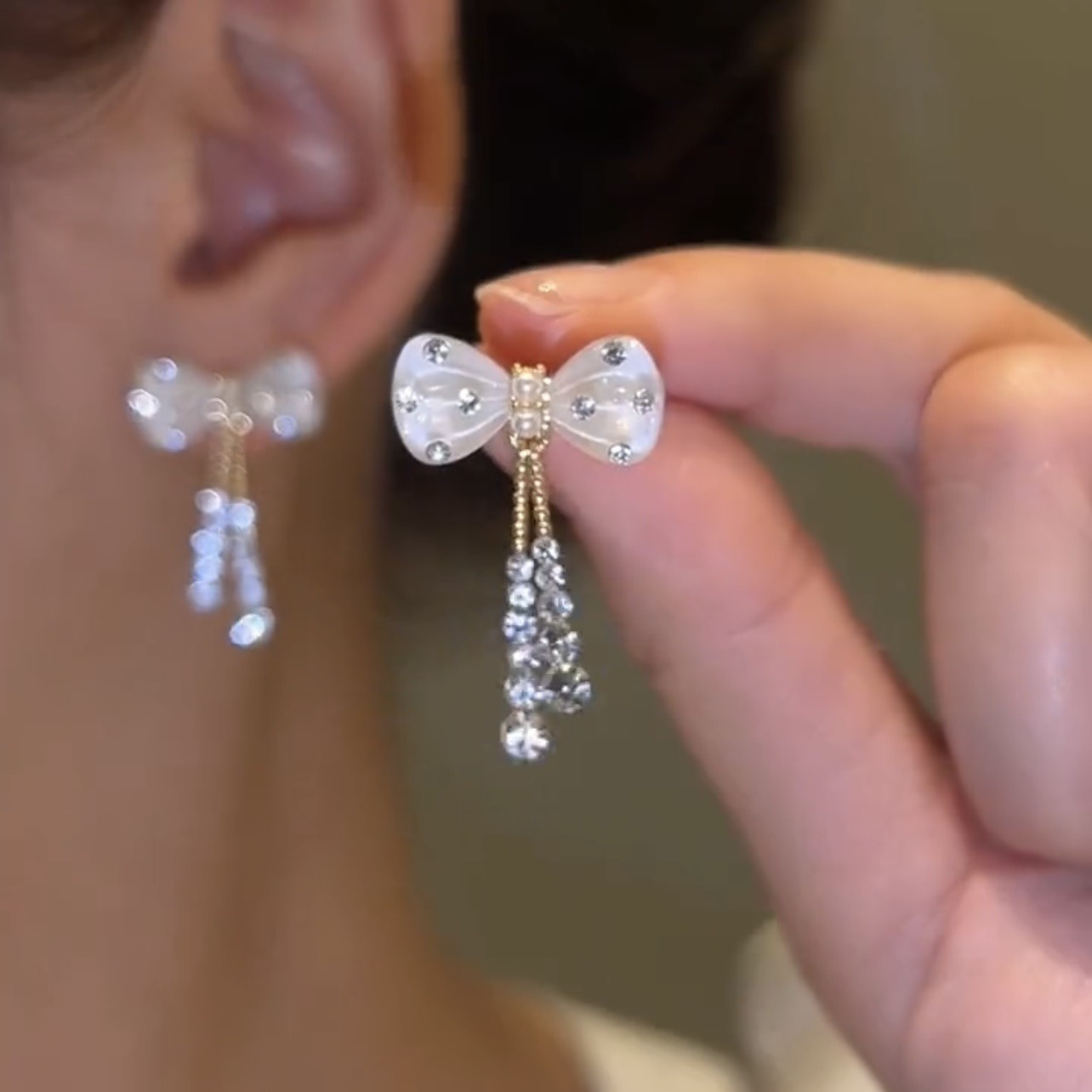 Crystal Bow Tassel Earrings