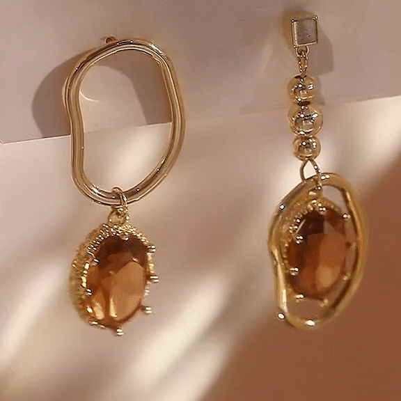Vintage Asymmetric Tan Crystal Earrings