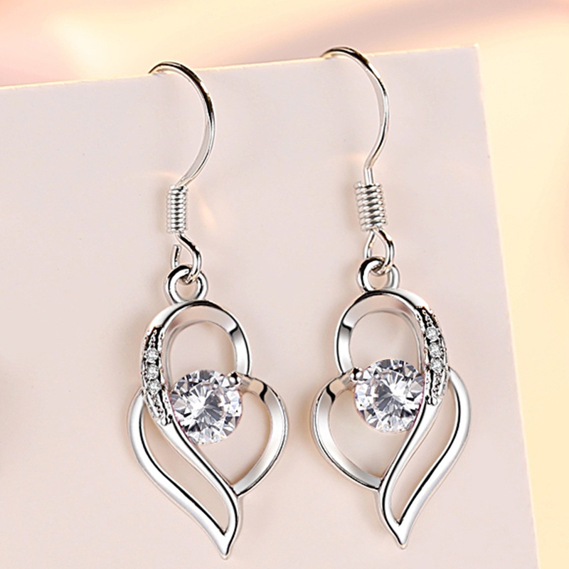 Trendy Zirconia Heart Silver Earrings
