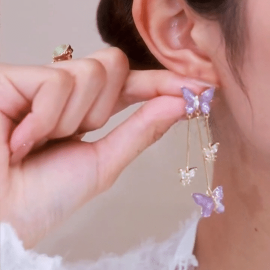Crystal Butterfly Tassel Earrings
