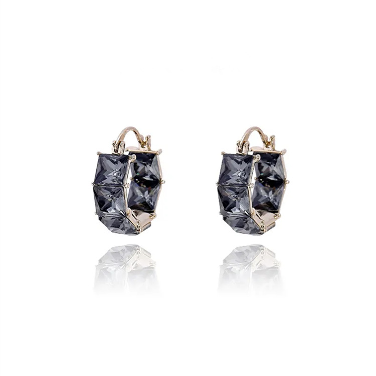 Niche Design Black Crystal Geometric Square Earrings