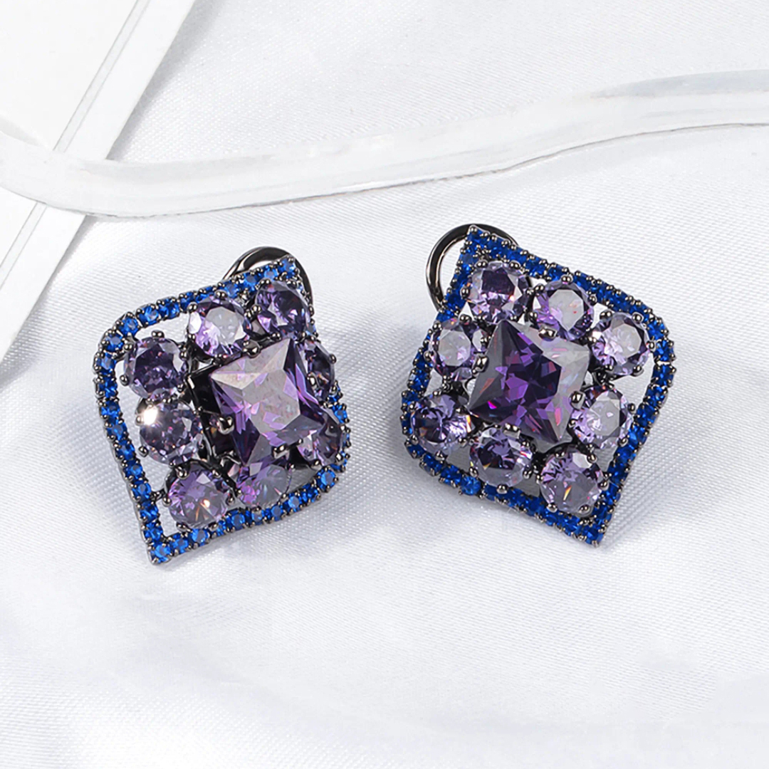 Purple Diamond Zircon Stud Earrings