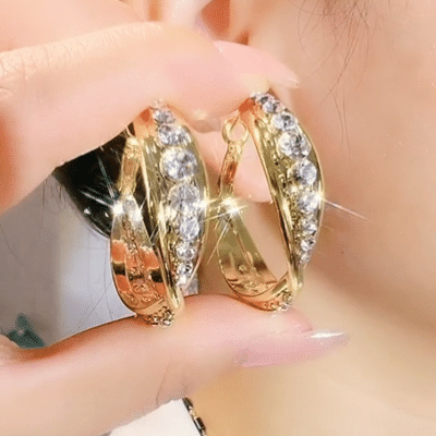 Gold-Plated Diamond Hoop Earrings