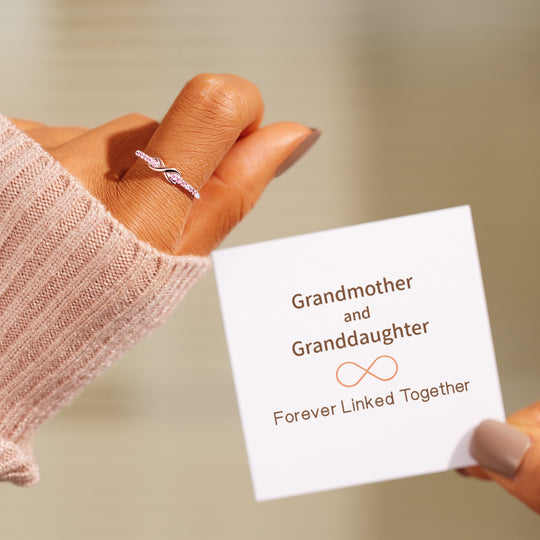 Infinity Ring for Grandmother and Granddaughter “Forever Linked Together”,S925 Sterling Silver