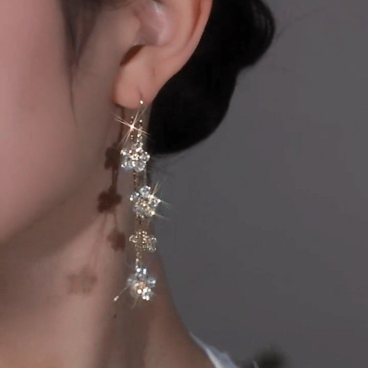 Fashion Crystal Flower Tassel Earrings