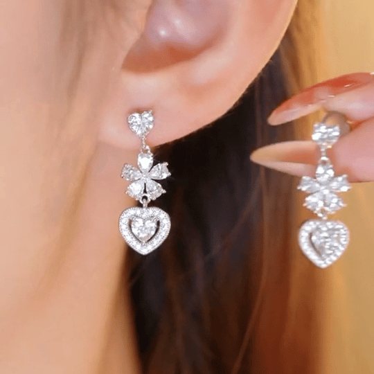 Crystal Flower Heart Stud Earrings