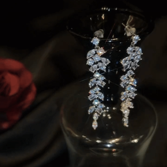 Crystal Petal Tassel Earrings