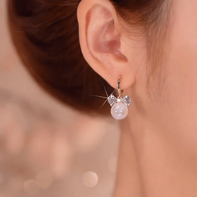 Crystal Bow Pearl Earrings