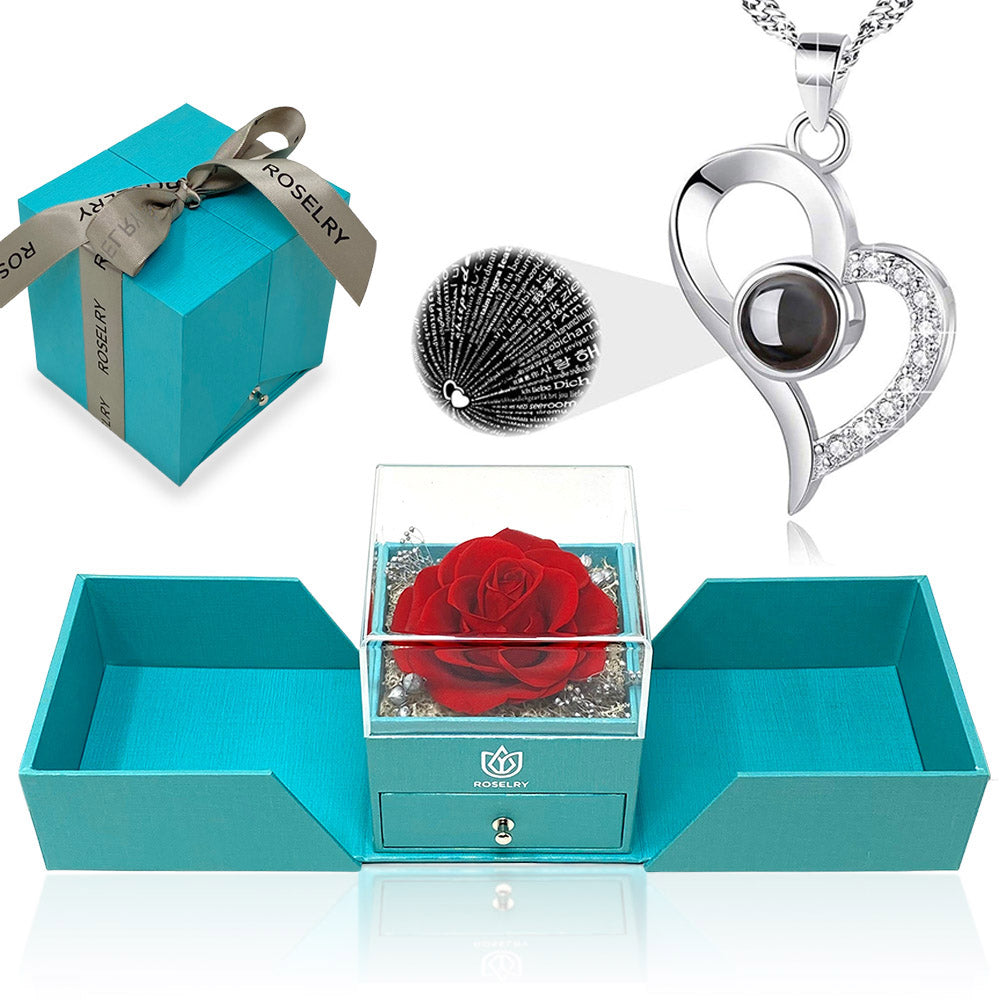Forever red rose gift box Diamond necklace