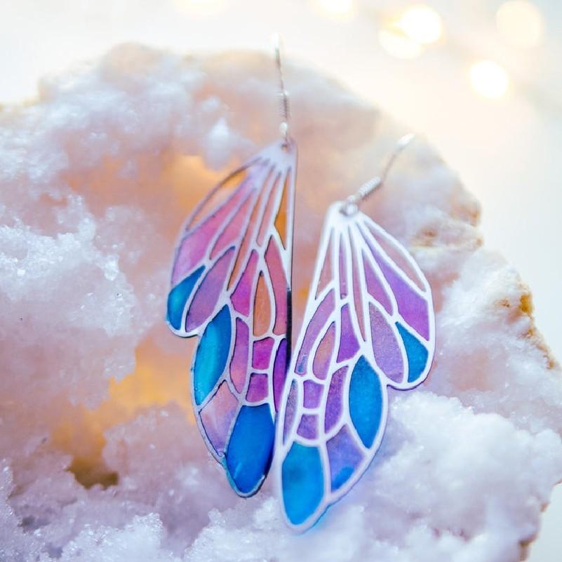 Gradient Colorful Feather Wings Butterfly Wing Earrings